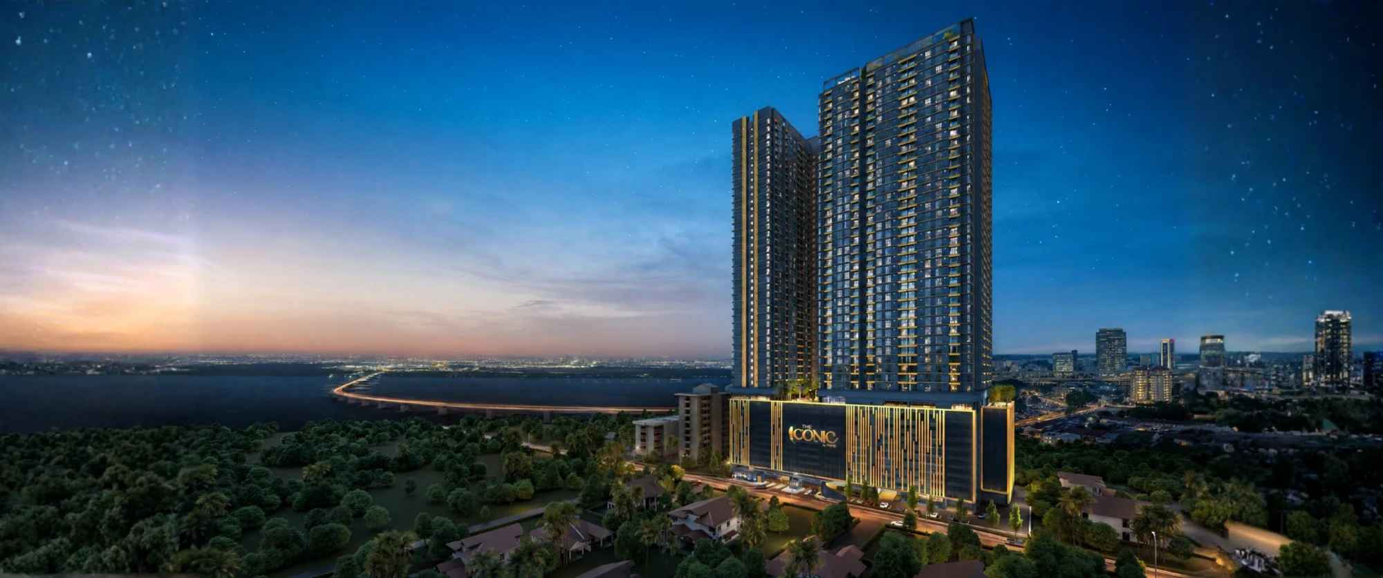 The Iconic by PGB night aerial render, Stulang Darat Johor Bahru