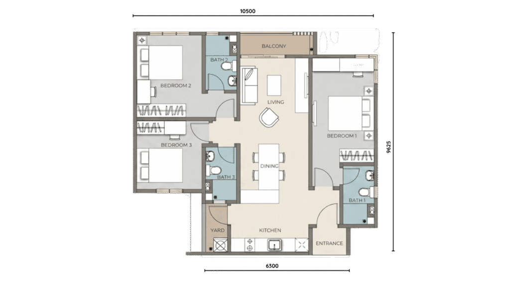 The Iconic Type C 956 sqft dual-key floor plan