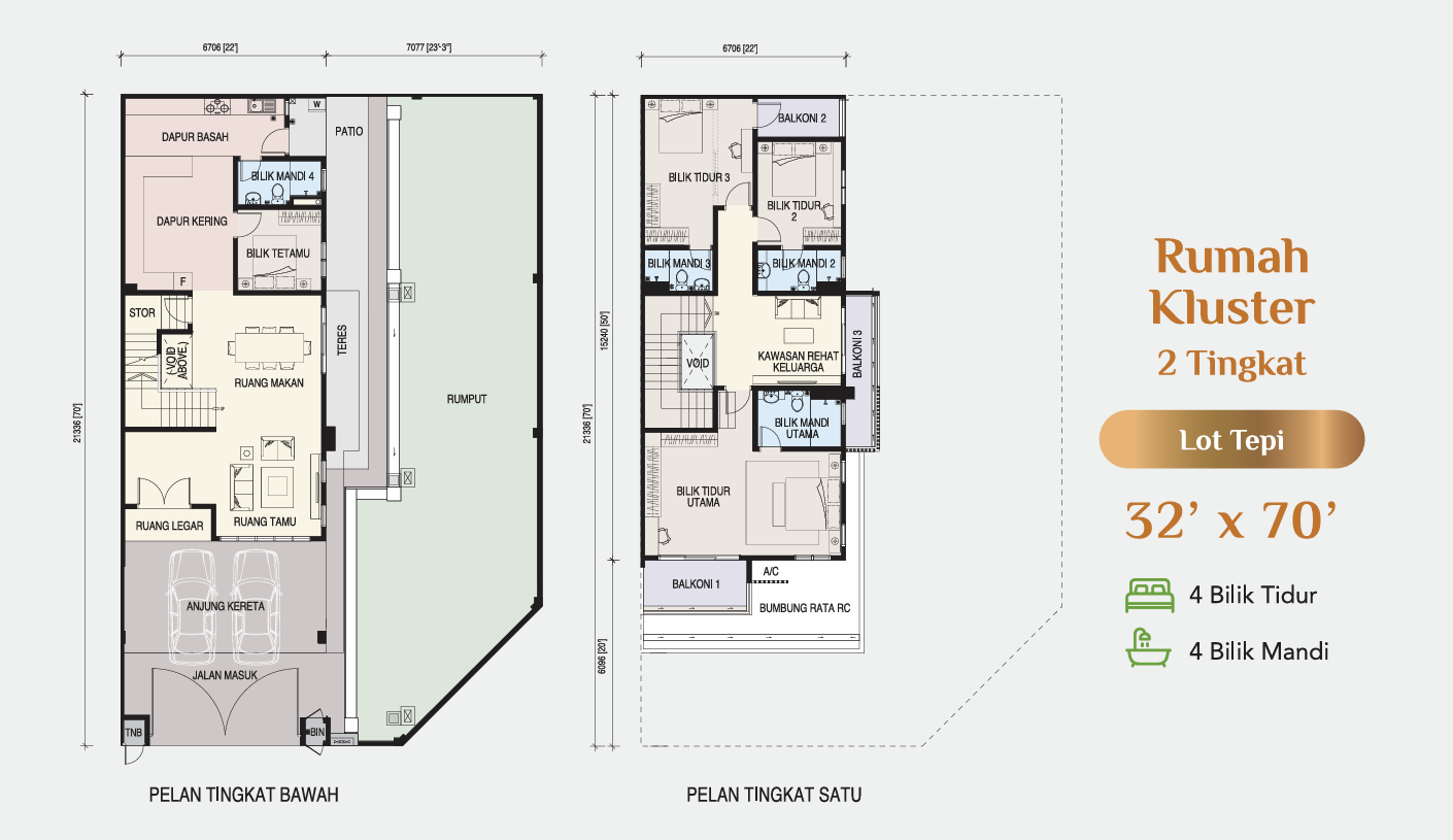 Pulai Bestari P2A cluster home floor plan, ground floor and first floor layout
